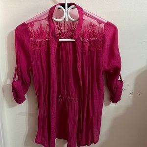 Pink button-up shirt with lace